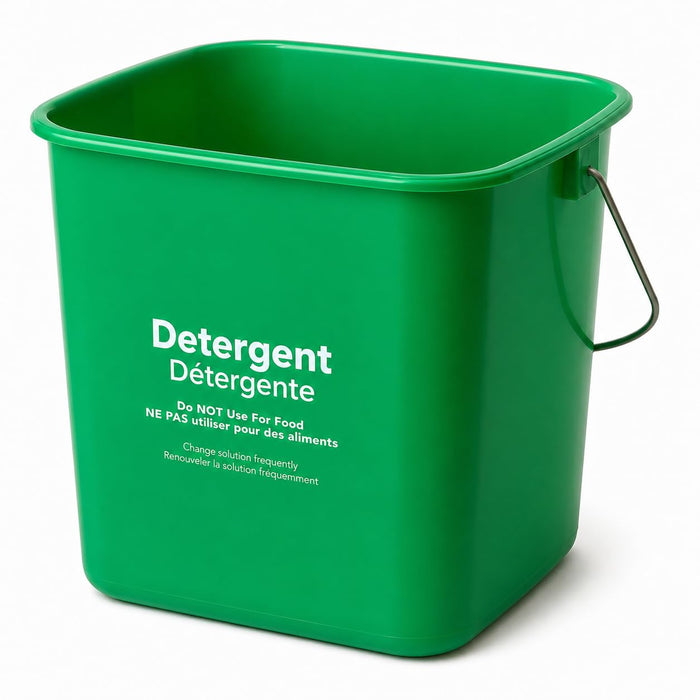 Glownary [4 Pack] 6 Qt. Green Plastic Cleaning Pail with Bail Handle, Square Shape, Multilingual Instructions, Measurement Gradations, 8.25 x 8.25 x 7.44 Inches