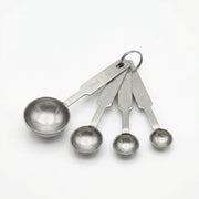 Glownary 4-Piece Stainless Steel Measuring Spoon Set, Silver, Round Shape, Dishwasher Safe, with Storage Ring, for Dry and Liquid Measuring