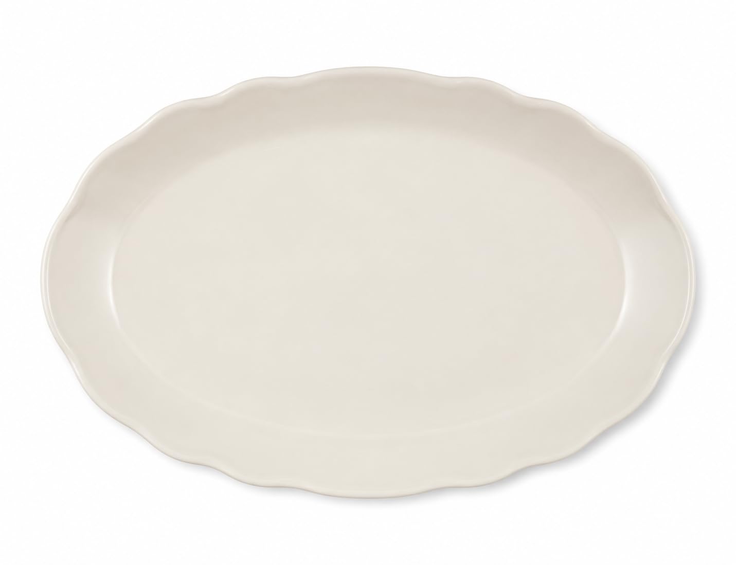 Glownary Oval Stoneware Platter, Ivory Scalloped Edge, 11.5 x 8.5 Inch, Dishwasher Safe, Microwavable, 12 Per Case