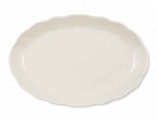 Glownary Oval Stoneware Platter, Ivory Scalloped Edge, 11.5 x 8.5 Inch, Dishwasher Safe, Microwavable, 12 Per Case