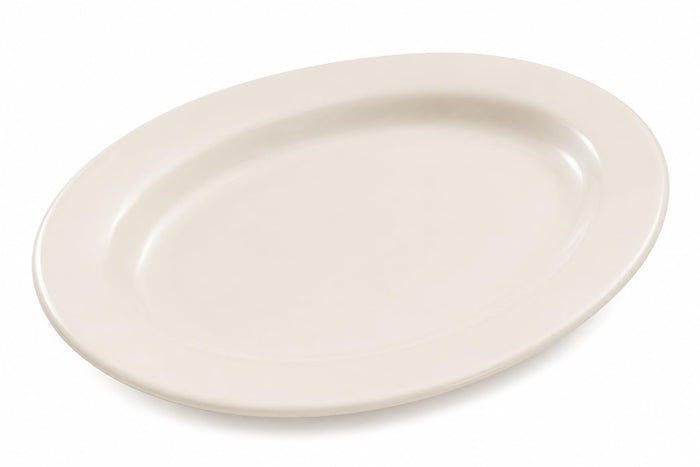 Glownary Ivory Wide Rim Oval Stoneware Platter, 11 1/8 x 7 3/4 Inches, Commercial Grade, Dishwasher Safe, Microwave and Oven Safe, 12 per Case