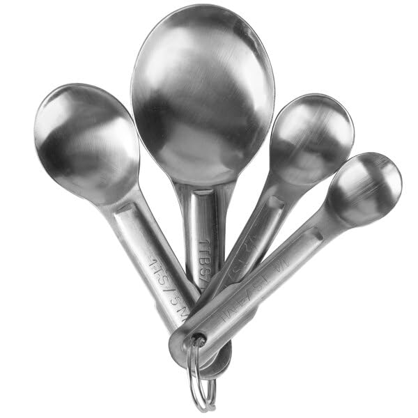 Glownary 4-Piece Stainless Steel Measuring Spoon Set, Silver, Round Shape, Dishwasher Safe, with Storage Ring and Labeled Handles for Dry and Liquid Measuring