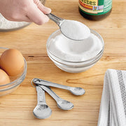Glownary 4-Piece Stainless Steel Measuring Spoon Set, Silver, Round Shape, Dishwasher Safe, with Storage Ring and Labeled Handles for Dry and Liquid Measuring view 3