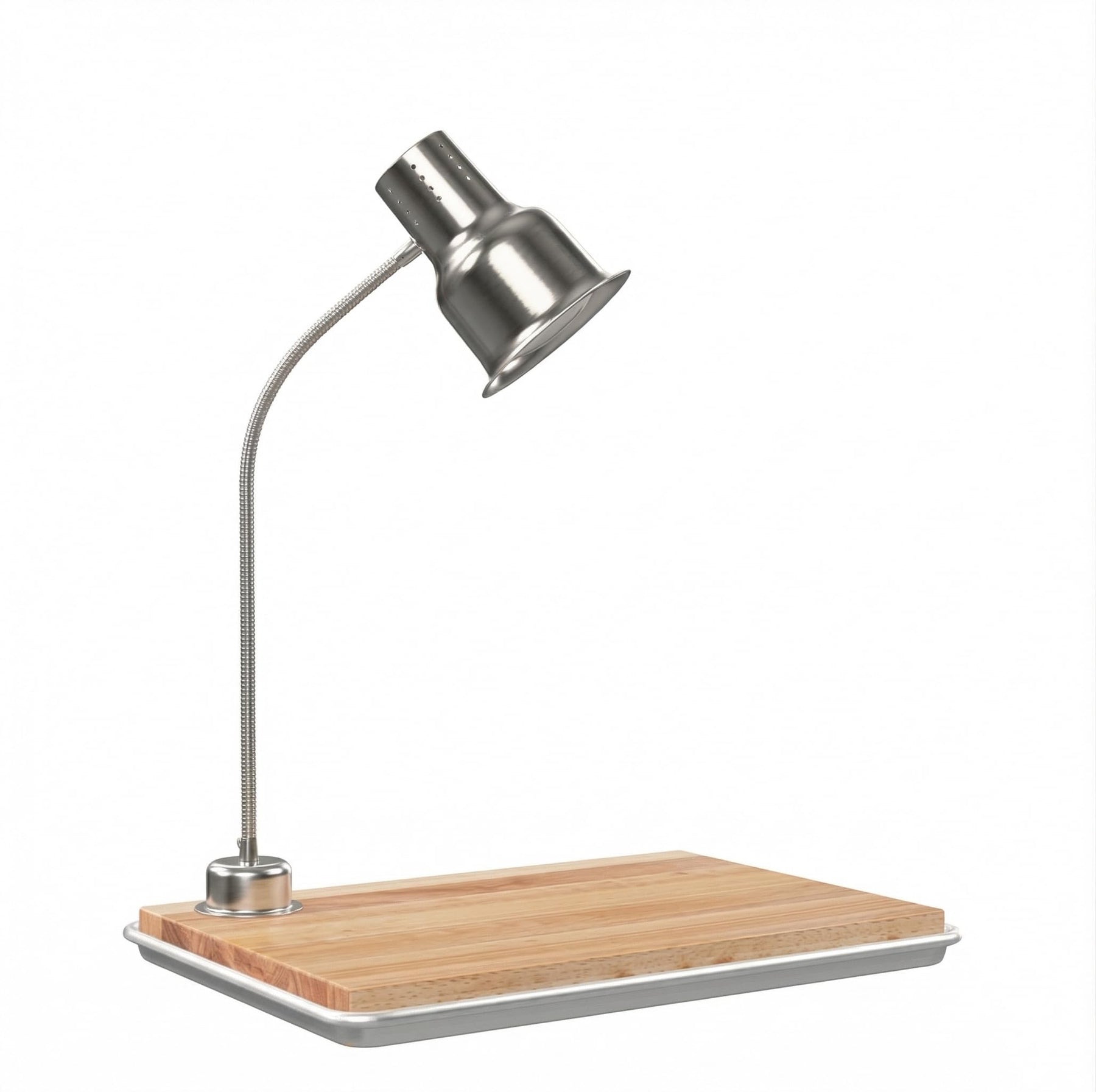 Commercial Carving Station with 24-Inch Stainless Steel Heat Lamp, Rectangle Rubberwood Cutting Board, Drip Pan, 250W, 120V, Silver