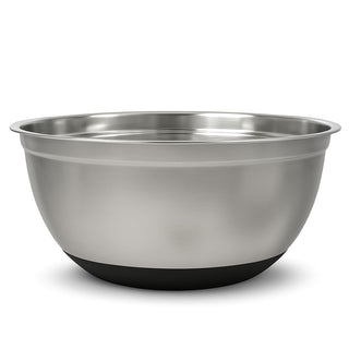 Glownary 30 Qt Stainless Steel Mixing Bowl with Non-Slip Silicone Bottom, Round, Stackable, Mirrored Finish, 19.75 x 8.69 Inch, Silver and Black