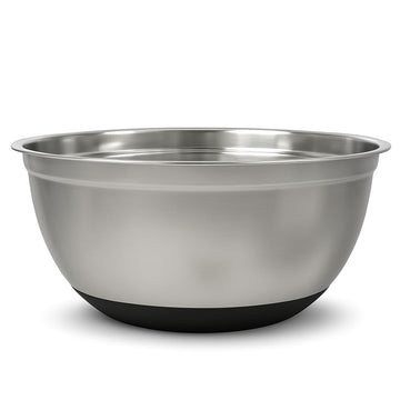 Glownary 30 Qt Stainless Steel Mixing Bowl with Non-Slip Silicone Bottom, Round, Stackable, Mirrored Finish, 19.75 x 8.69 Inch, Silver and Black