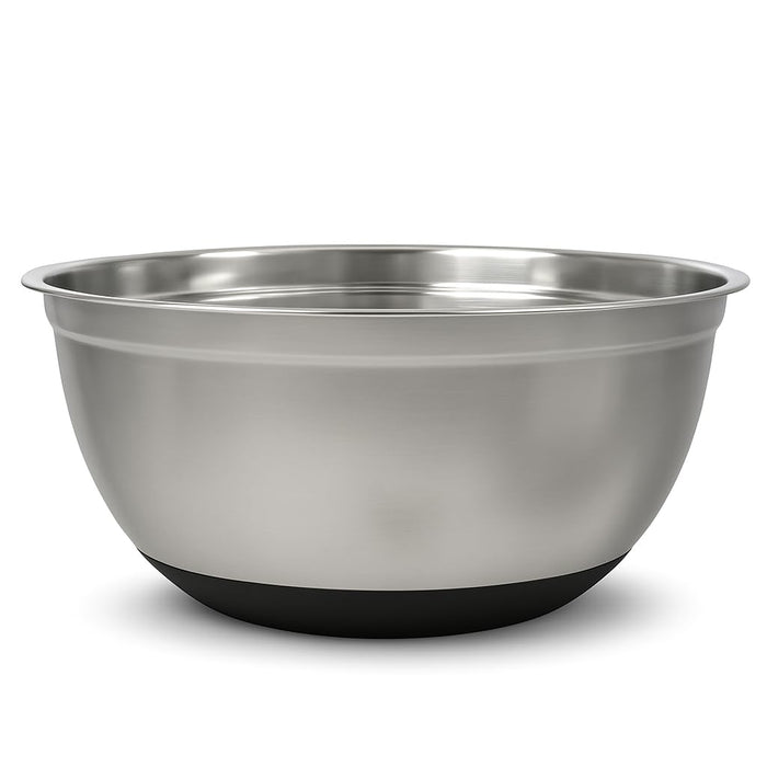 Glownary 30 Qt Stainless Steel Mixing Bowl with Non-Slip Silicone Bottom, Round, Stackable, Mirrored Finish, 19.75 x 8.69 Inch, Silver and Black