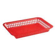 Plastic Rectangular Fast Food Basket, Red, 12 x 8.5 x 1.5 Inches, Stackable, Dishwasher Safe, Microwavable, 12 Pack