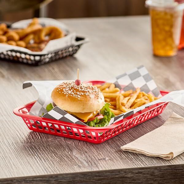 Plastic Rectangular Fast Food Basket, Red, 12 x 8.5 x 1.5 Inches, Stackable, Dishwasher Safe, Microwavable, 12 Pack view 2