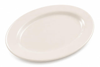 Glownary Oval Stoneware Platter, Ivory White, 10 3/8 x 7 1/8 Inches, Wide Rim with Rolled Edge, Microwave and Oven Safe, 24 per Case