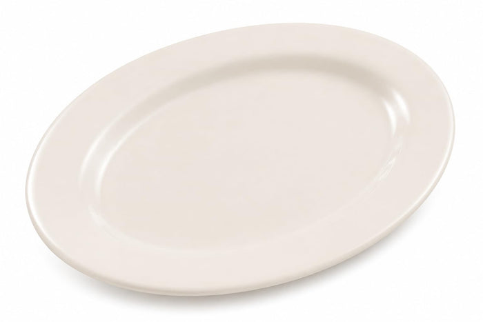 Glownary Oval Stoneware Platter, Ivory White, 10 3/8 x 7 1/8 Inches, Wide Rim with Rolled Edge, Microwave and Oven Safe, 24 per Case
