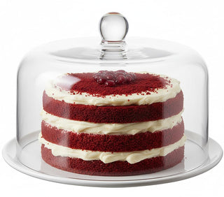 Glownary Clear Glass Round Cake Cover with Handle, 9.5 x 7 Inches, Dome Style, Countertop Display for Bakeries, Diners, Buffets