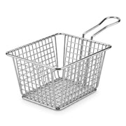 [12 Baskets] Chrome Rectangular Mini Fry Basket, Metal with Handle, 7 x 5 x 3 Inches, Silver, Dishwasher Safe, for Food Service Presentation