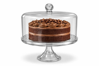 Glownary Glass Cake Stand with Dome Cover, Clear Round Pedestal Display, 10.5 Inch Base, 11 Inch Height, Single Tier with Handle