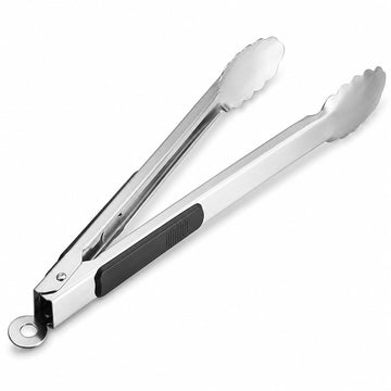 Glownary 18-Inch Stainless Steel BBQ Tongs with Silicone Handle, Scalloped Tips, Heat Resistant to 400F, Dishwasher Safe, Locking Design for Grilling