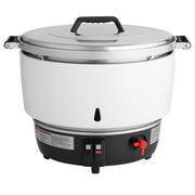 Natural Gas Commercial Rice Cooker and Warmer, 110 Cup Capacity, White, 24000 BTU, Removable Aluminum Pot, 20.25x17.125 Inches