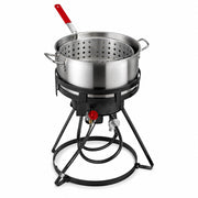 Glownary 10 Qt Outdoor Fish Fryer with 55,000 BTU Burner, Aluminum Construction, Tripod Stand, LP Gas Cooker, Thermometer, Basket for Backyard Cooking