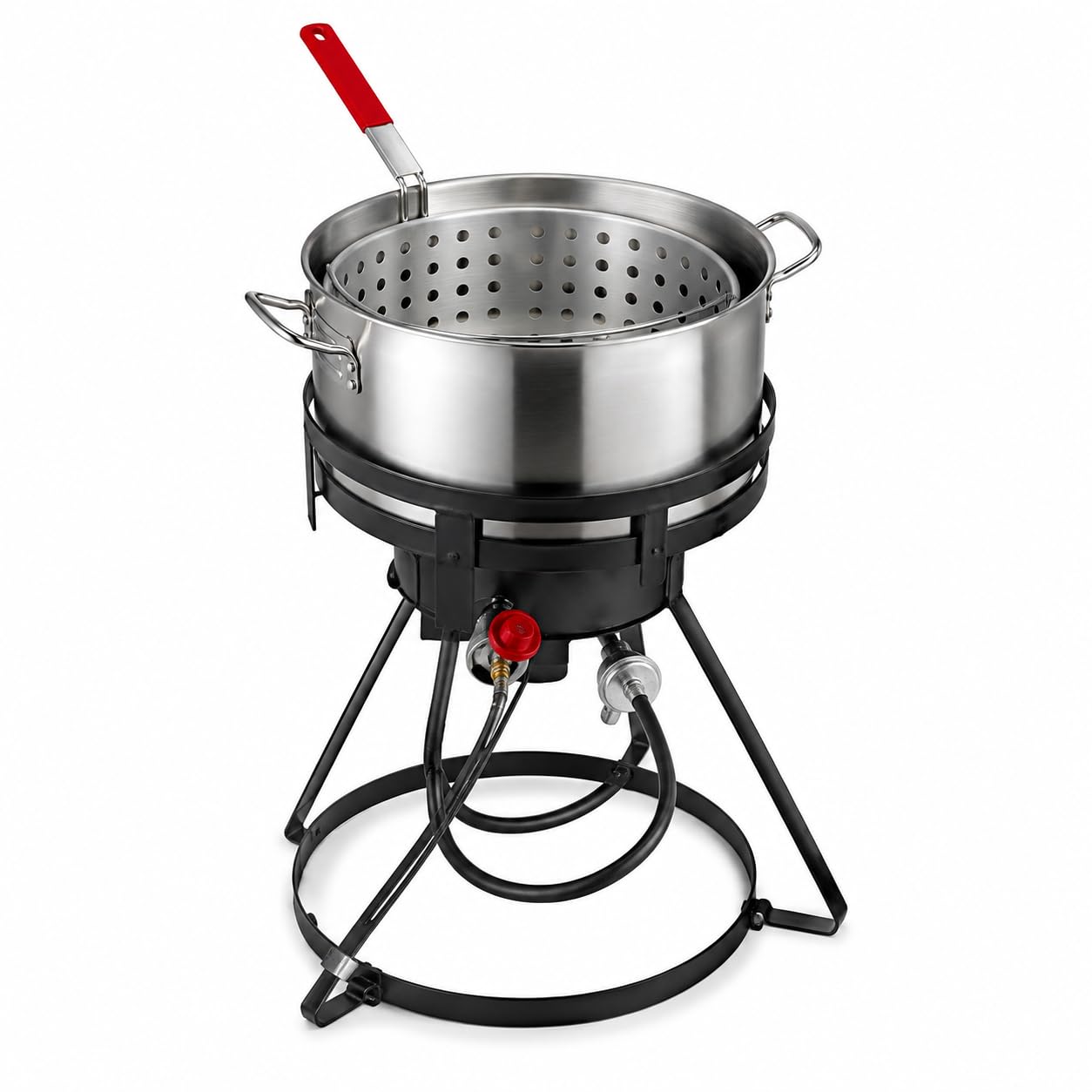 Glownary 10 Qt Outdoor Fish Fryer with 55,000 BTU Burner, Aluminum Construction, Tripod Stand, LP Gas Cooker, Thermometer, Basket for Backyard Cooking