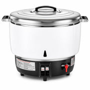 Commercial Gas Rice Cooker and Warmer, 110 Cup Capacity, White, Liquid Propane, 25000 BTU, Automatic Shutoff, 17.1 x 20.2 Inch