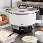 Commercial Gas Rice Cooker and Warmer, 110 Cup Capacity, White, Liquid Propane, 25000 BTU, Automatic Shutoff, 17.1 x 20.2 Inch view 2