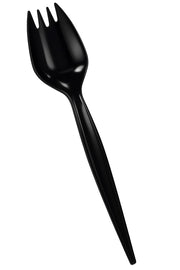 Medium Weight Black Polypropylene Plastic Sporks, Individually Wrapped, 5.75 Inches, 1000 per Case