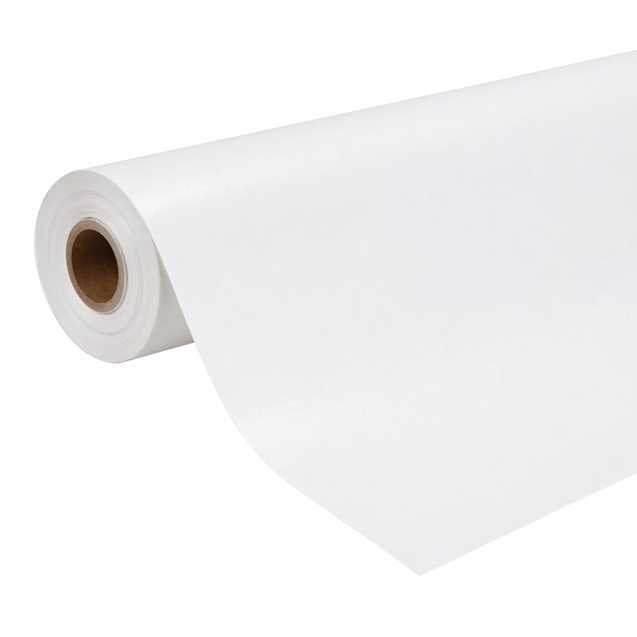 Glownary White Vinyl Table Cover Roll with Flannel Back, 52 Inch Width, 25 Yard Length, Rectangle, Textured Pattern