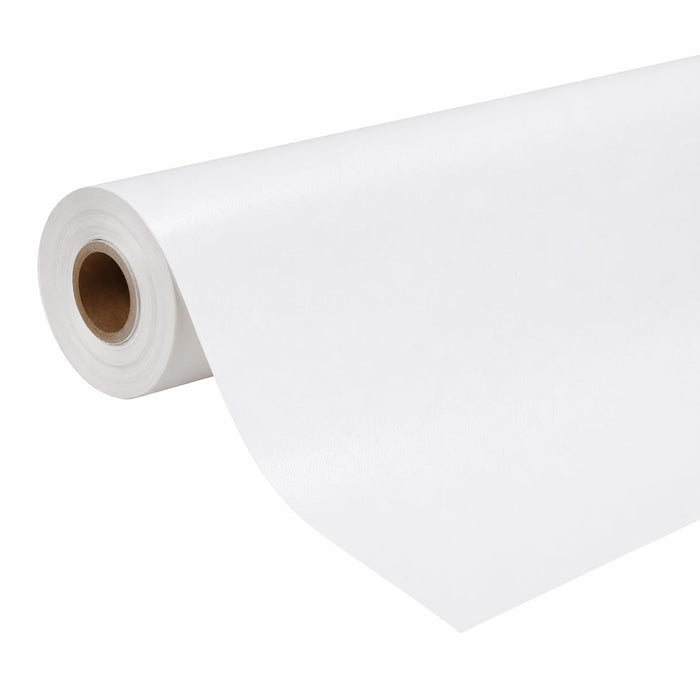 Glownary White Vinyl Table Cover Roll with Flannel Back, 52 Inch Width, 25 Yard Length, Rectangle, Textured Pattern