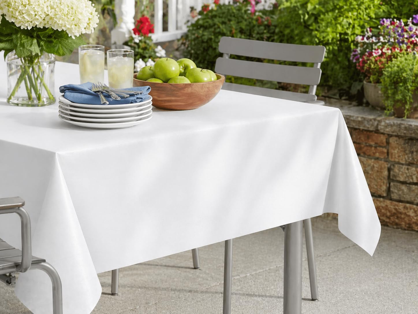Glownary White Vinyl Table Cover Roll with Flannel Back, 52 Inch Width, 25 Yard Length, Rectangle, Textured Pattern view 2