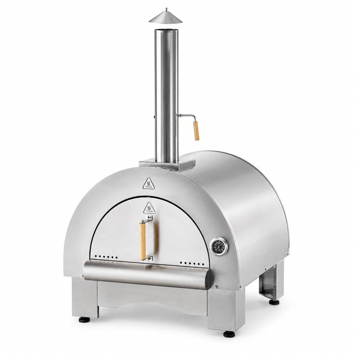 Glownary 31.75-Inch Stainless Steel Wood-Fired Outdoor Pizza Oven, Countertop, Fire Brick Deck, Dual 14-Inch Pizza Capacity, Silver, with Thermometer