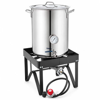 Glownary Brewing Kit, 40 Qt Stainless Steel Pot with 55,000 BTU Single Burner Propane Stove, 10 Gallon Capacity, Silver, Includes Drain Basket and Thermometer