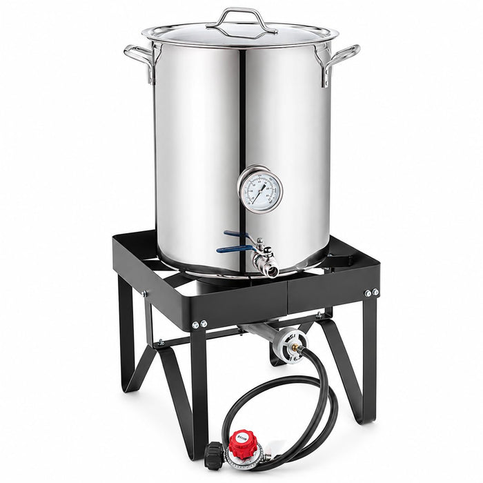 Glownary Brewing Kit, 40 Qt Stainless Steel Pot with 55,000 BTU Single Burner Propane Stove, 10 Gallon Capacity, Silver, Includes Drain Basket and Thermometer