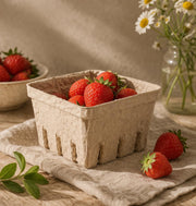 Pulp Produce Basket, Molded Pulp, Slotted Sides for Ventilation, Open Top, for Berries, Cherry Tomatoes, and Produce Display (Beige, 1 pt., 500) view 2