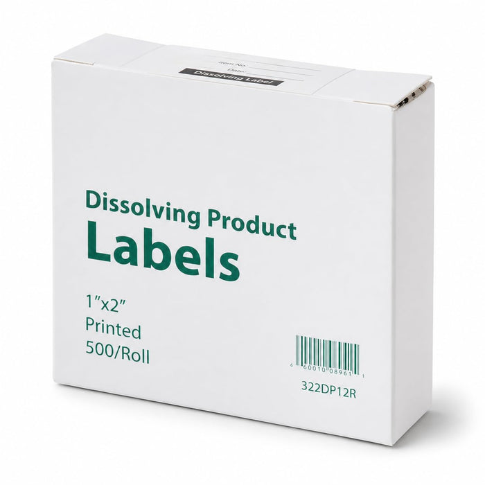 Glownary Dissolvable Food Label Roll, 1x2 Inch Rectangle, Black Paper, 500 Labels with Dispenser Carton, Made in USA, for Commercial Kitchen Organization