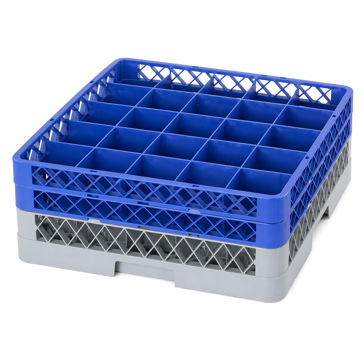 Glownary 25-Compartment Glass Rack, Gray Full-Size with 2 Blue Extenders, Plastic, 19.25x19.25x7.25 Inches, for Beverage Glasses Storage and Washing