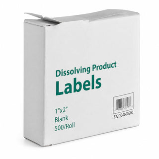 Glownary Dissolving Product Labels, 1 x 2 Inch, White Paper, Rectangle, Blank Design with Dispenser Carton, 500 per Roll