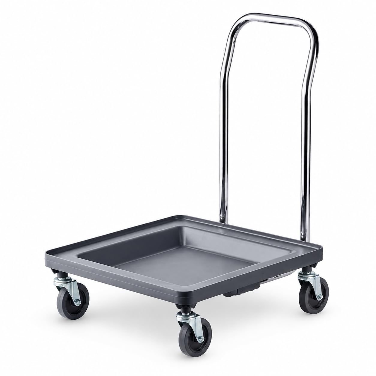 Glownary Gray Dish Rack Dolly with 31-Inch Handle, Polypropylene Construction, 21x21x38.5 Inches, 132 lb Capacity, 4-Inch Casters