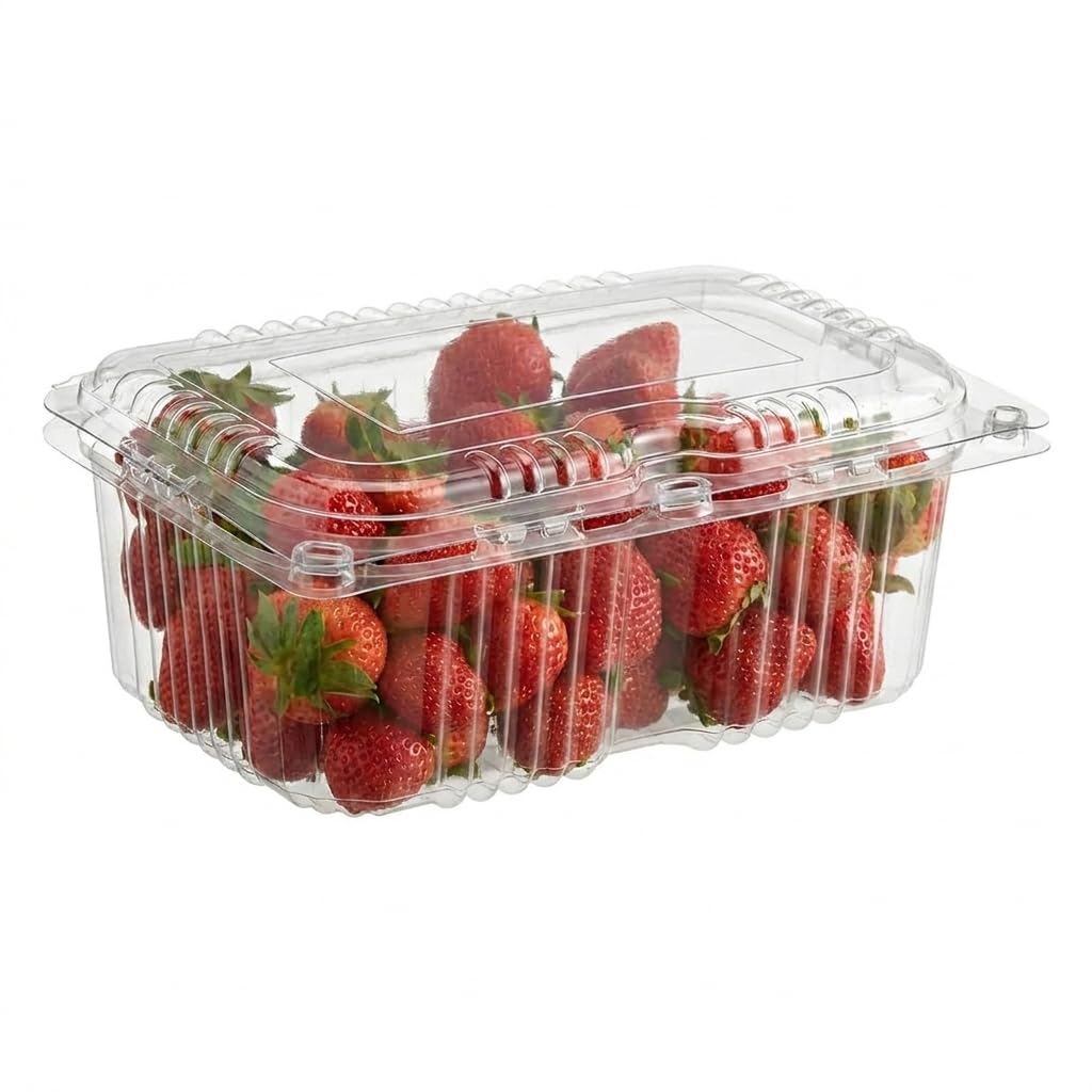 Glownary 1478 Clear PET Plastic Clamshell Produce Container, 2.5 Qt Capacity, Rectangle Shape, Vented Rim, 11x7.1x4.25 Inch, 170 per Case