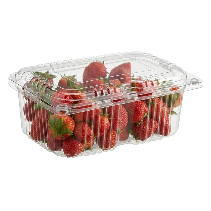 Glownary 1478 Clear PET Plastic Clamshell Produce Container, 2.5 Qt Capacity, Rectangle Shape, Vented Rim, 11x7.1x4.25 Inch, 170 per Case