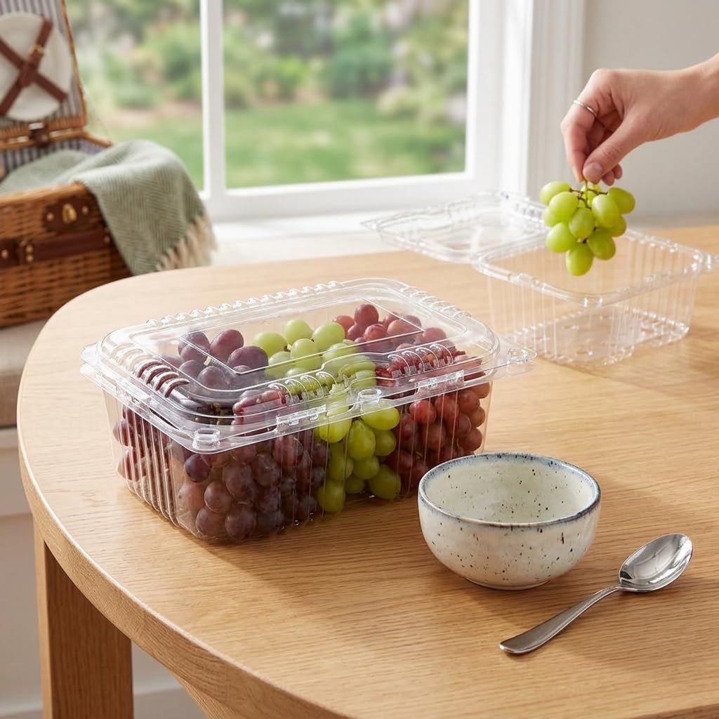 Glownary 1478 Clear PET Plastic Clamshell Produce Container, 2.5 Qt Capacity, Rectangle Shape, Vented Rim, 11x7.1x4.25 Inch, 170 per Case view 2