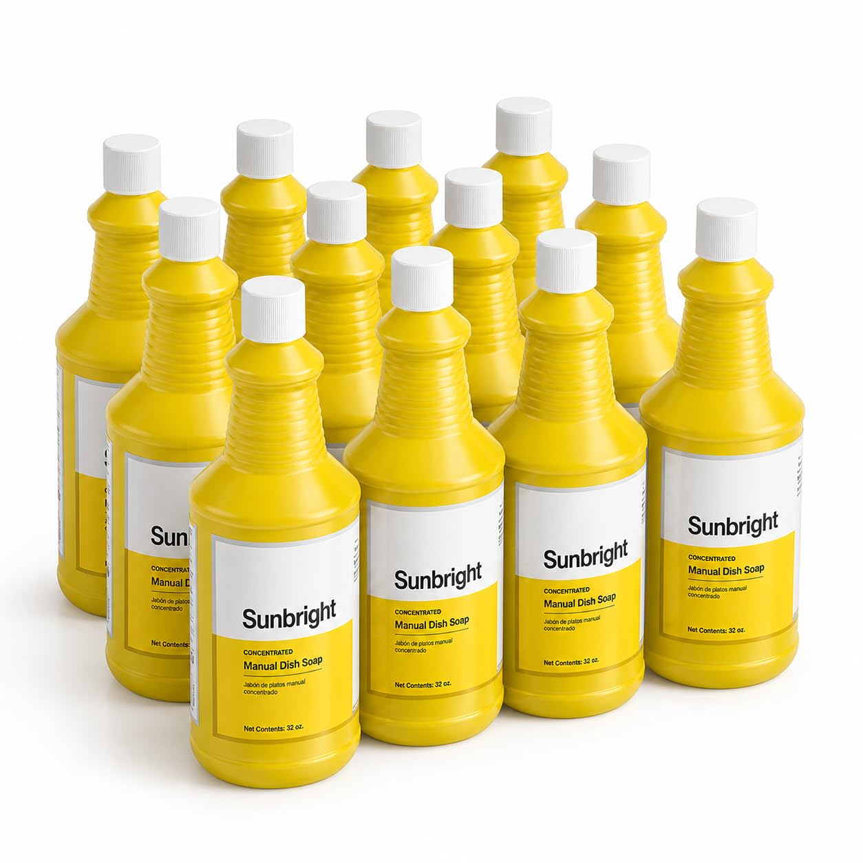 Glownary Sunbright Commercial Liquid Dish Soap, Lemon Scent, 32 oz, High-Sudsing Formula, pH Balanced, 12 per Case