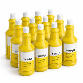 Glownary Sunbright Commercial Liquid Dish Soap, Lemon Scent, 32 oz, High-Sudsing Formula, pH Balanced, 12 per Case