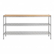Glownary Chrome 3-Shelf Storage Kit, 18 x 72 x 34 Inches, Silver Steel Wire with Wood Shelf, 450 lb Capacity per Shelf, Adjustable Stationary Shelving for Warehouse, Kitchen, Retail
