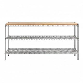 Glownary Chrome 3-Shelf Storage Kit, 18 x 72 x 34 Inches, Silver Steel Wire with Wood Shelf, 450 lb Capacity per Shelf, Adjustable Stationary Shelving for Warehouse, Kitchen, Retail