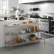 Glownary Chrome 3-Shelf Storage Kit, 18 x 72 x 34 Inches, Silver Steel Wire with Wood Shelf, 450 lb Capacity per Shelf, Adjustable Stationary Shelving for Warehouse, Kitchen, Retail view 2
