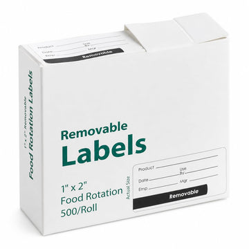 Glownary Removable Food Rotation Labels, 1" x 2", Black, Paper, Rectangle, 500 Count Roll