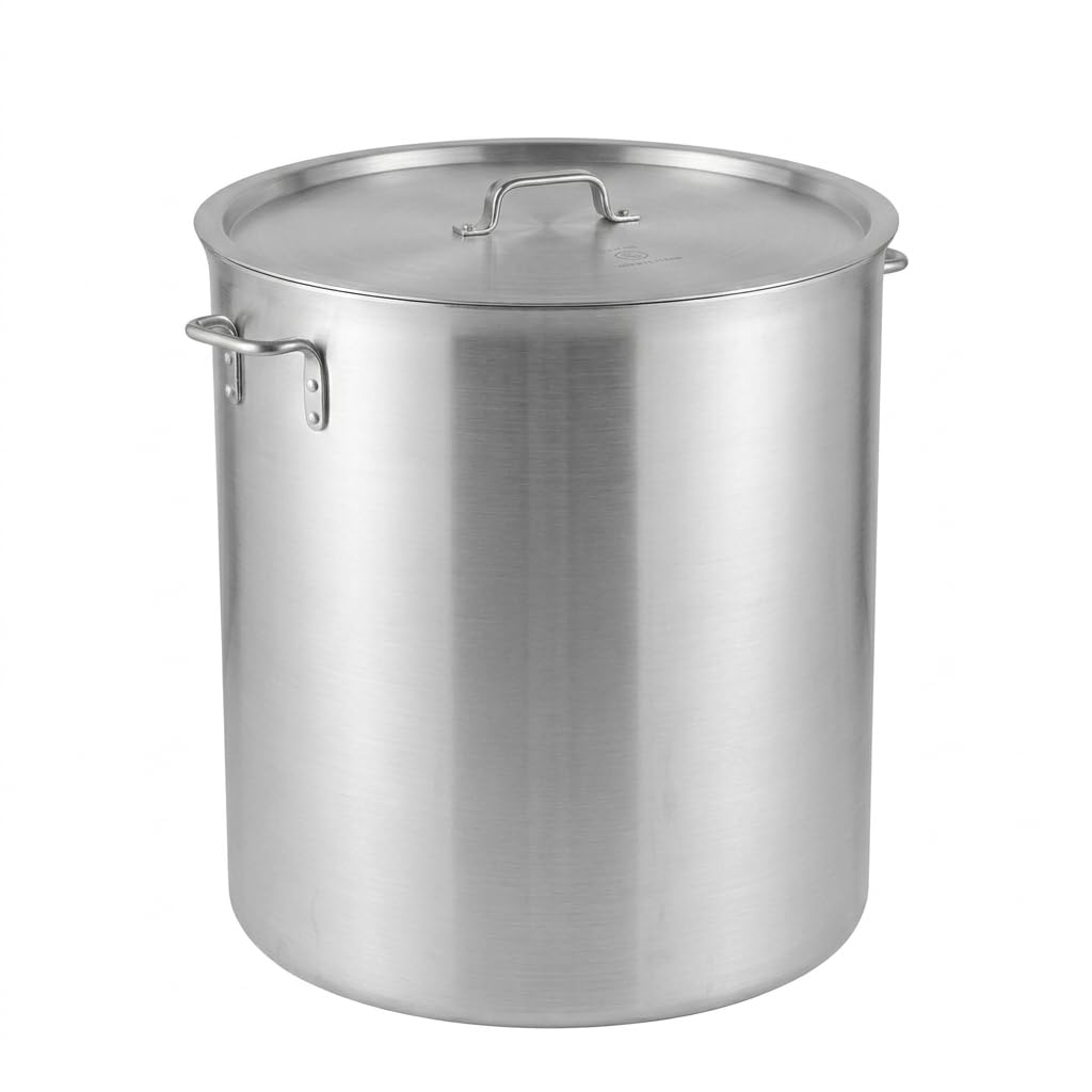 160 Qt Heavy Weight Aluminum Stock Pot with Cover, Silver, Round, 22 1/2 Inches Top Diameter, 23 1/4 Inches Height, with Lid