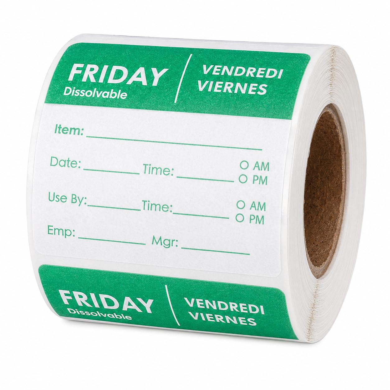 Glownary Friday 2" x 2" Dissolvable Day of the Week Labels, Green, Square, Paper, 250/Roll