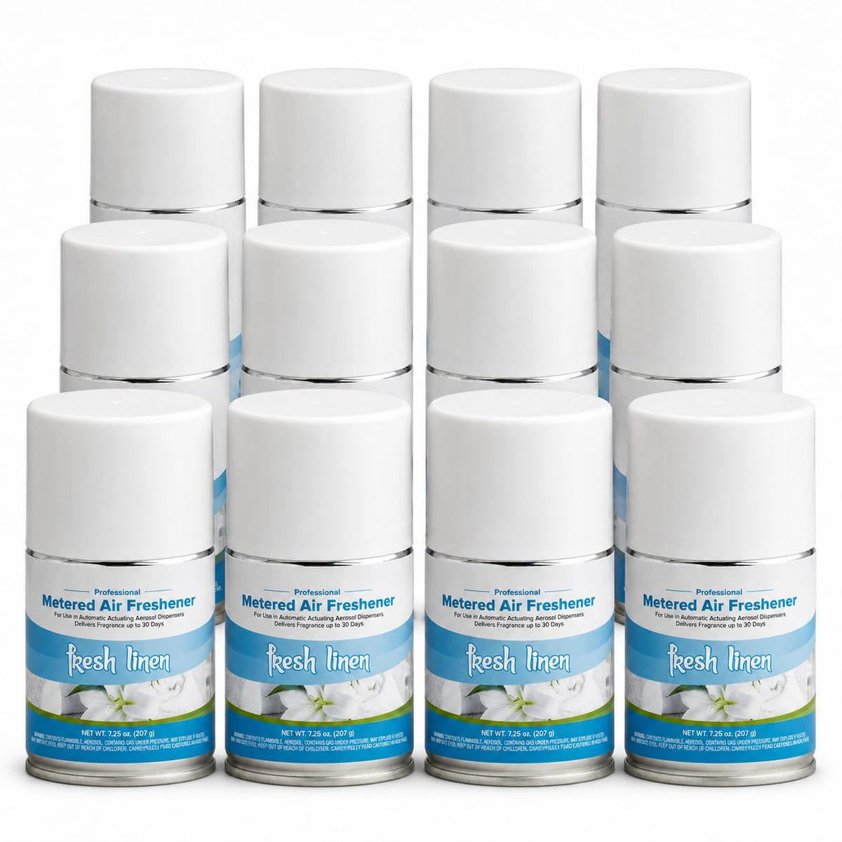 Glownary Fresh Linen Metered Air Freshener Refill, 7.25 oz, 12 Pack, Ready-to-Use Aerosol