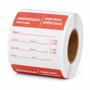Glownary Wednesday 2" x 2" Dissolvable Day of the Week Labels, Red, Square, Paper, 250/Roll
