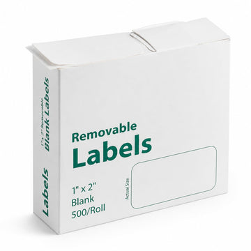 Glownary Removable Blank Labels, 1" x 2", Paper, Rectangle, 500 Count Roll
